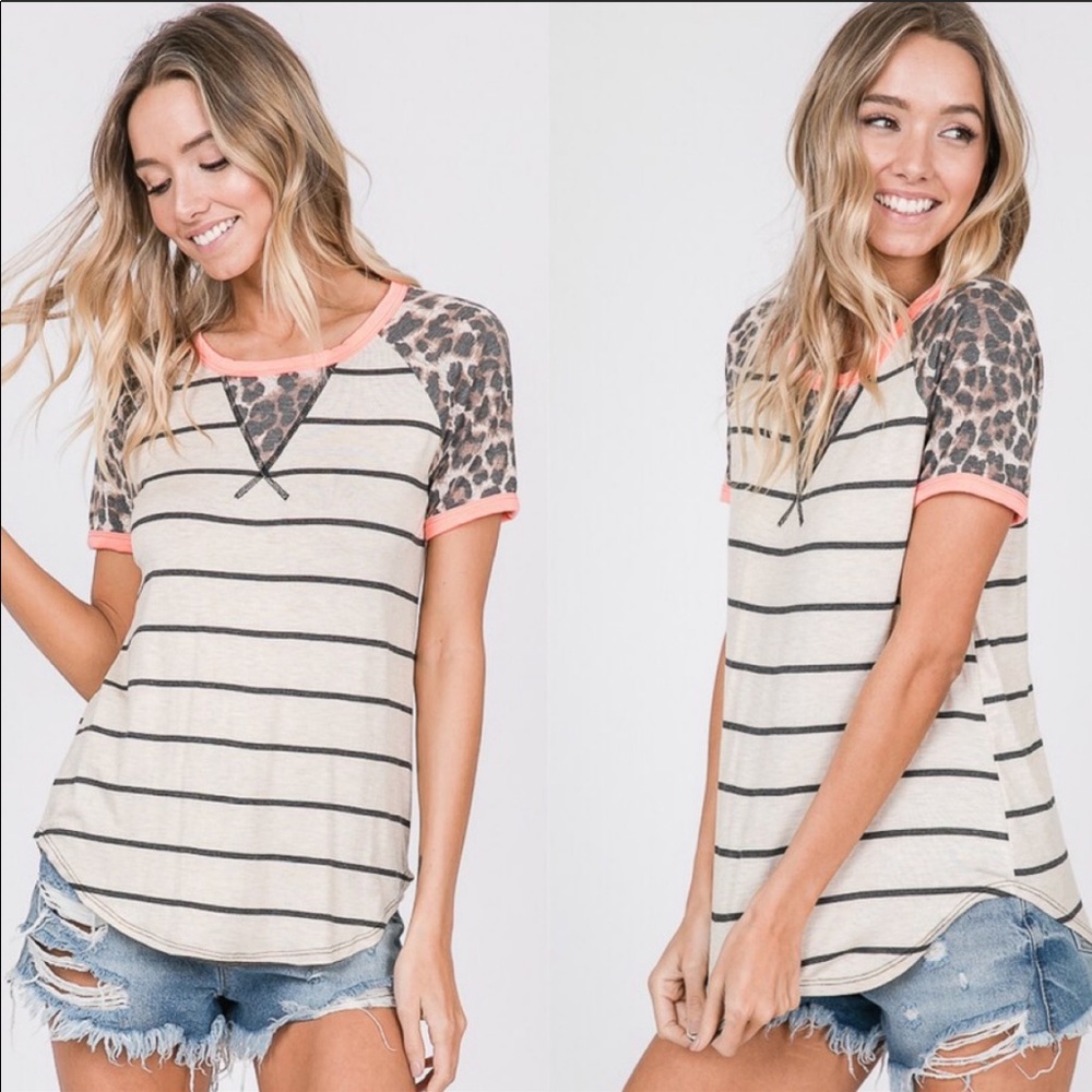 🖤POUNCE ON YOU LEOPARD CORAL STRIPED TEE🖤
